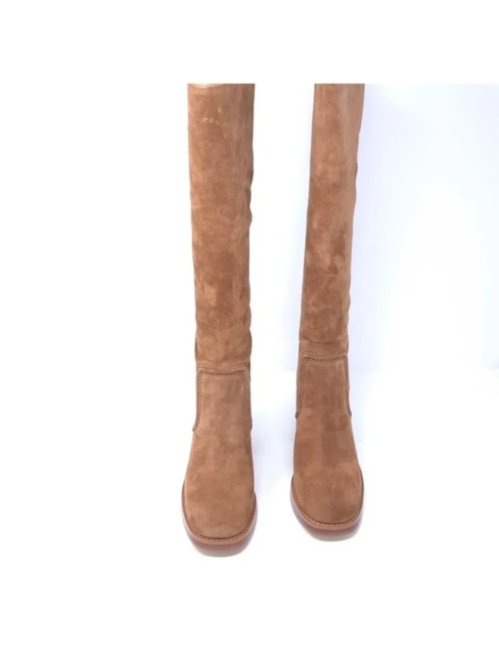 Michael Kors Boots Hayden Luggage Suede Knee High Block Heel